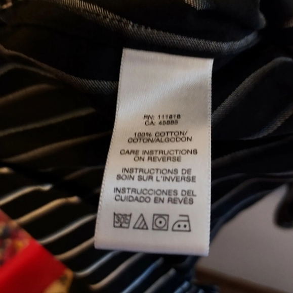 Michael Kors Long Sleeve Button Down Shirt Black w/ White & Blue Stripes Men's L - Picture 4 of 6